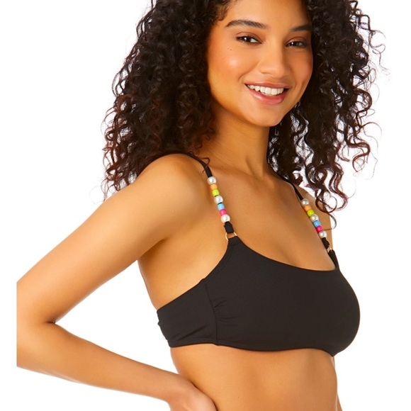 Celebrity Pink Black Beaded Nylon-Spandex Bikini & Tankini Tops - Picture 1 of 2